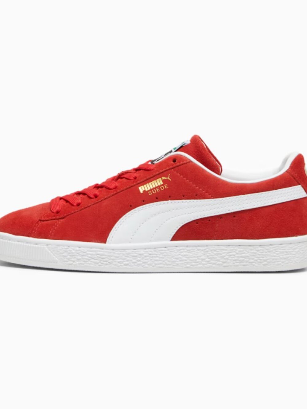 Puma Women’s Red Suede Low-Top Sneakers with White Stripe